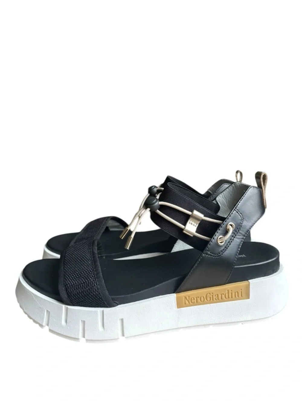 NEROGIARDINI Chey Bungee Platform Flat Sandal - Black size 40/US10